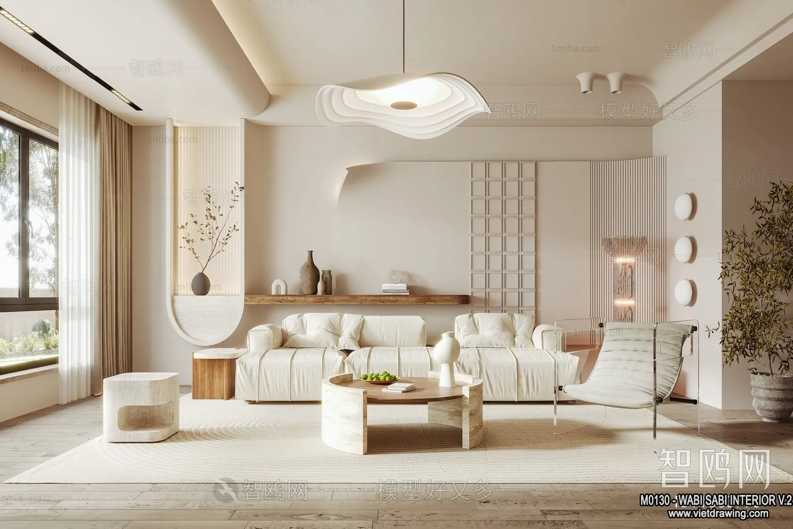 Living Room 3D Interior Scene Model – Wabi Sabi Style – 165