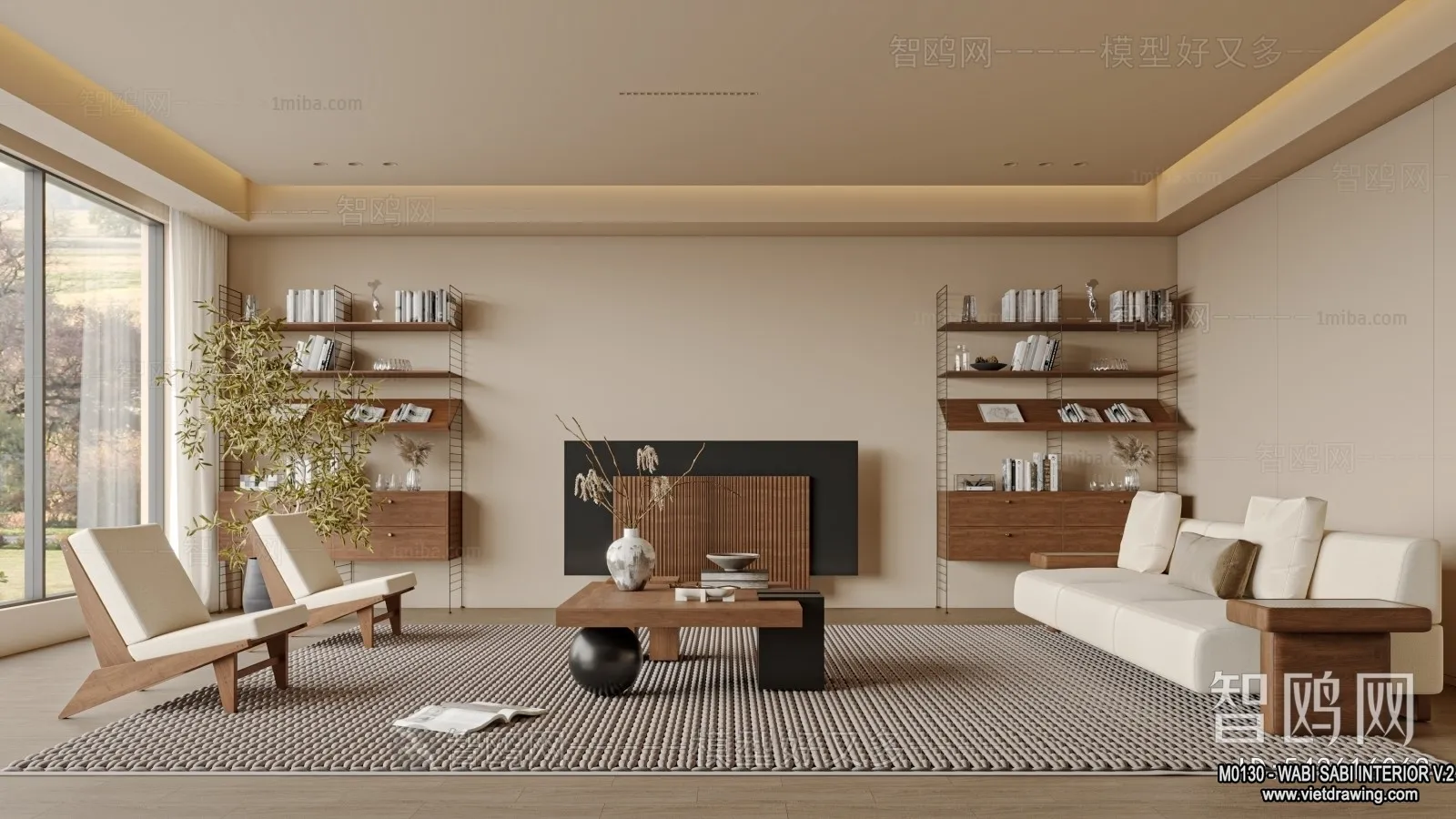 Living Room 3D Interior Scene Model – Wabi Sabi Style – 170