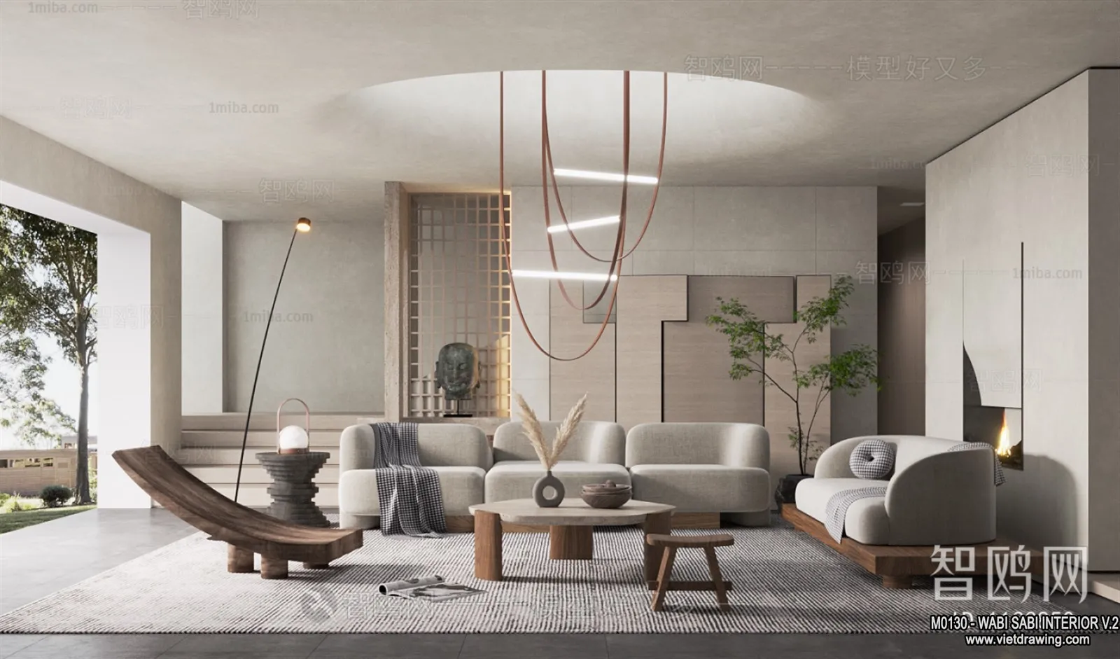 Living Room 3D Interior Scene Model – Wabi Sabi Style – 172