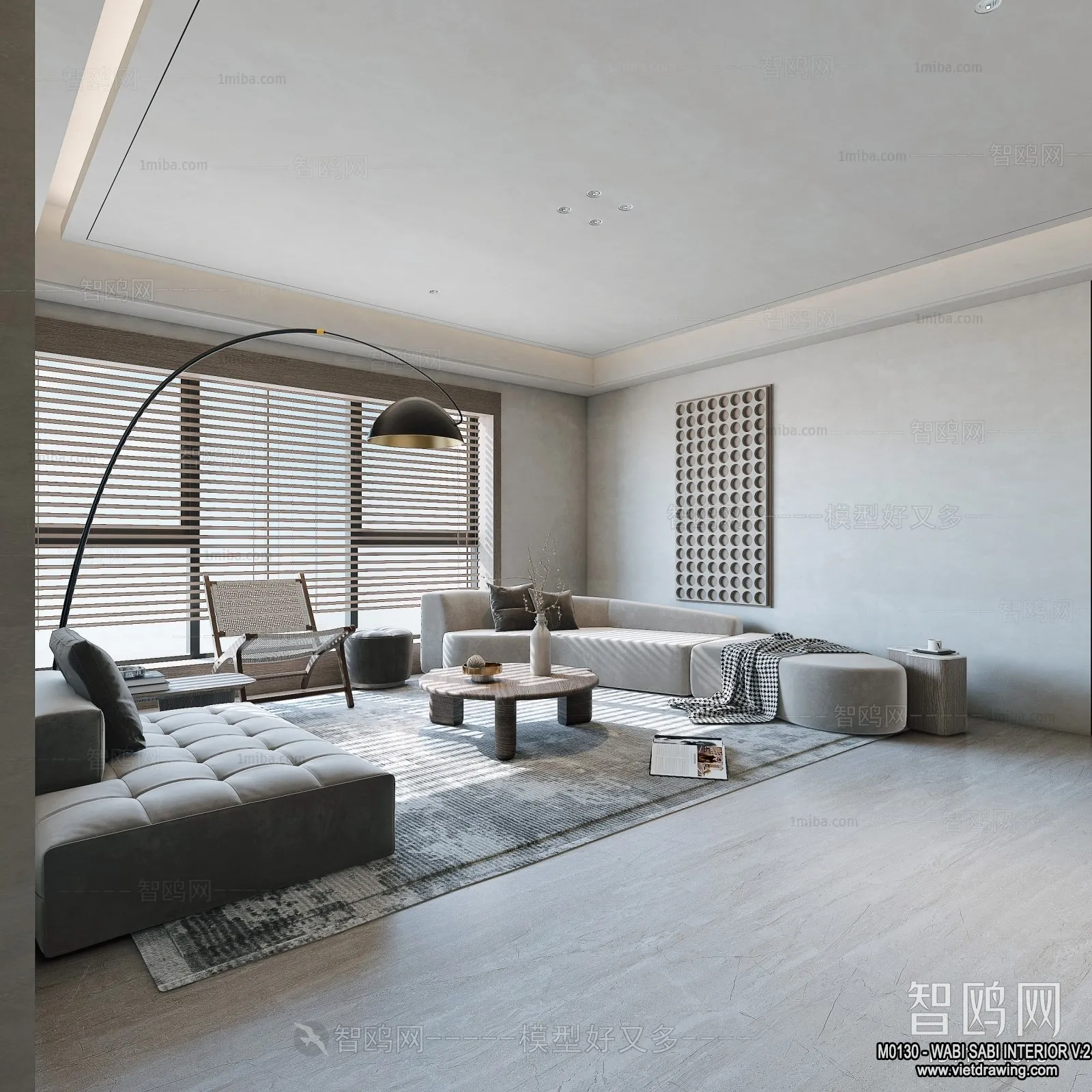 Living Room 3D Interior Scene Model – Wabi Sabi Style – 173