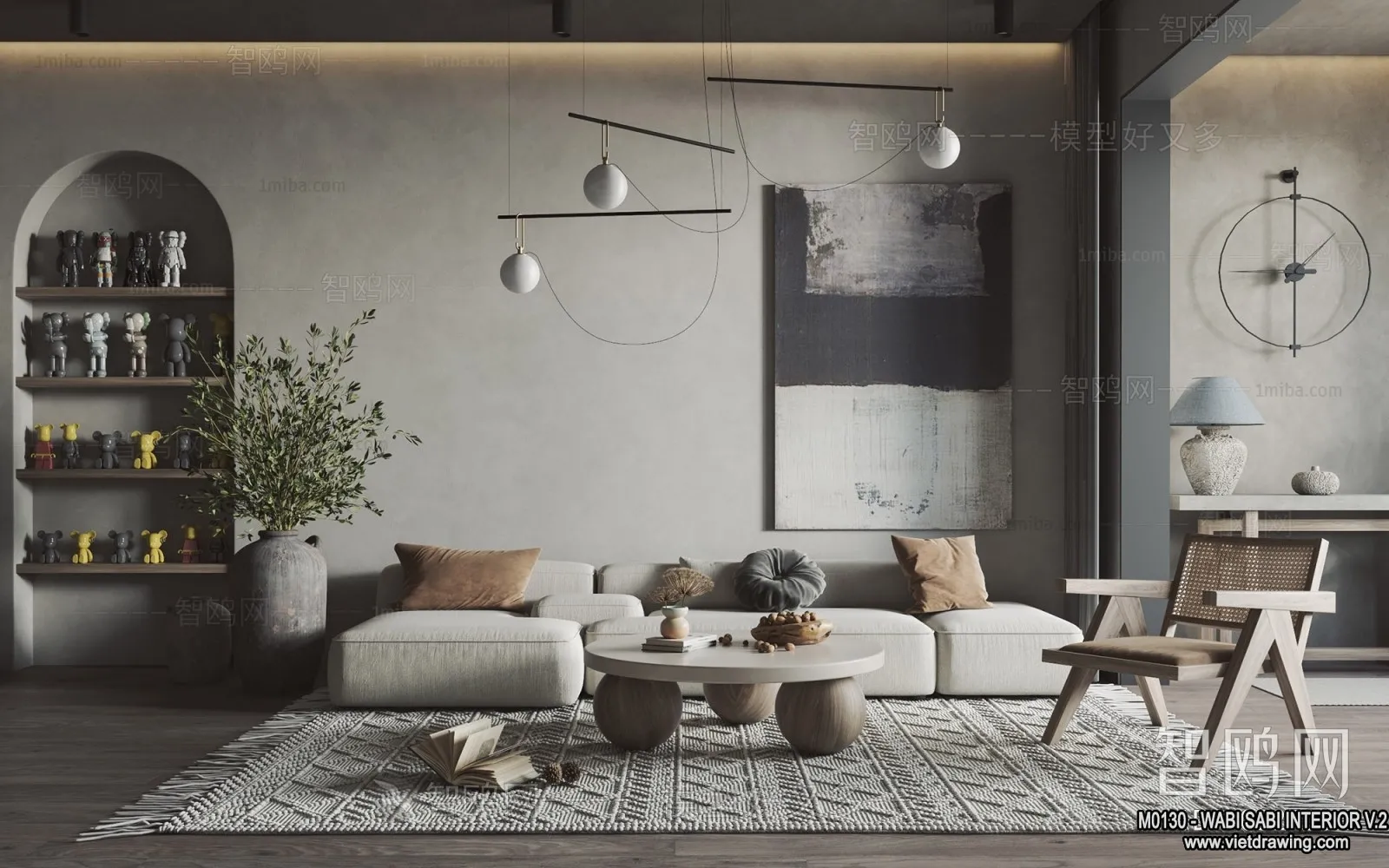 Living Room 3D Interior Scene Model – Wabi Sabi Style – 176