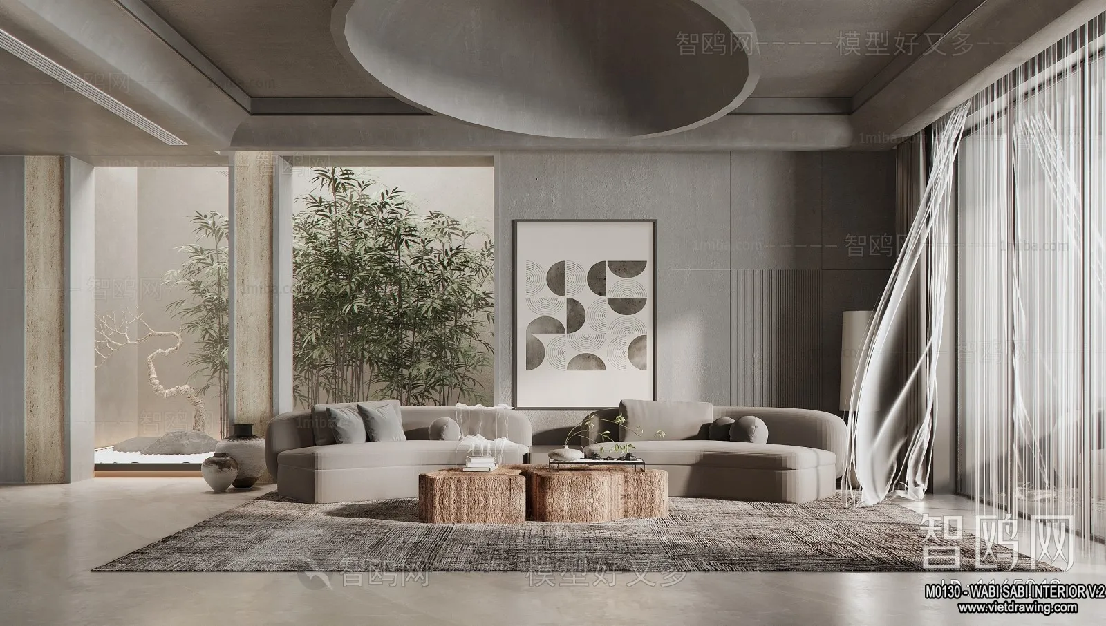 Living Room 3D Interior Scene Model – Wabi Sabi Style – 178