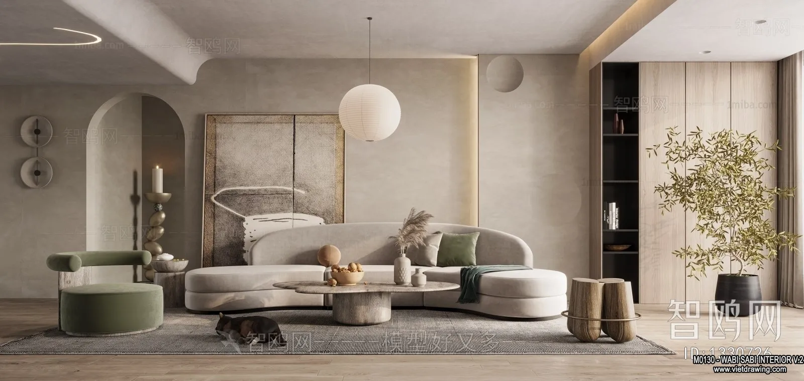 Living Room 3D Interior Scene Model – Wabi Sabi Style – 180