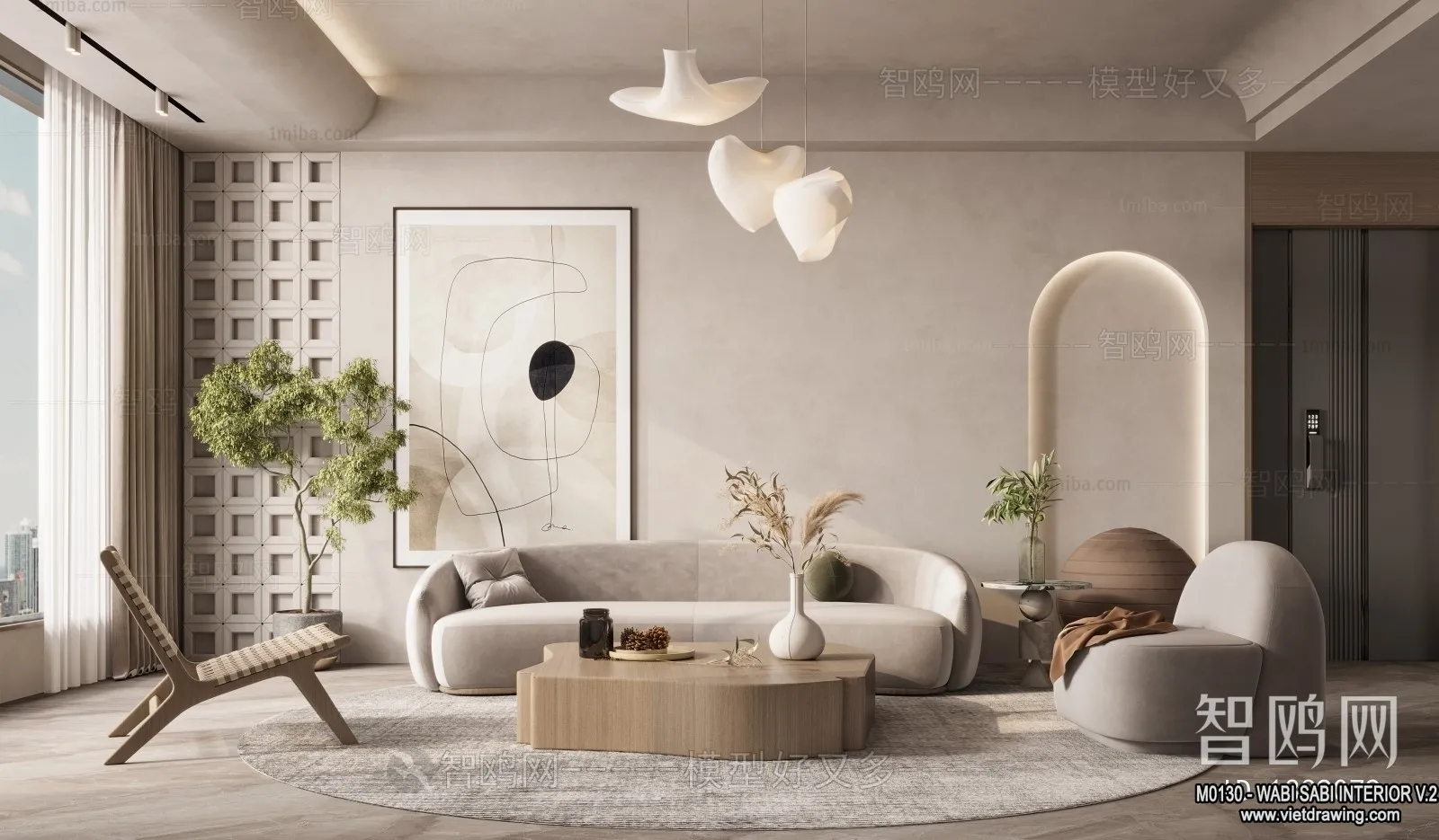 Living Room 3D Interior Scene Model – Wabi Sabi Style – 181