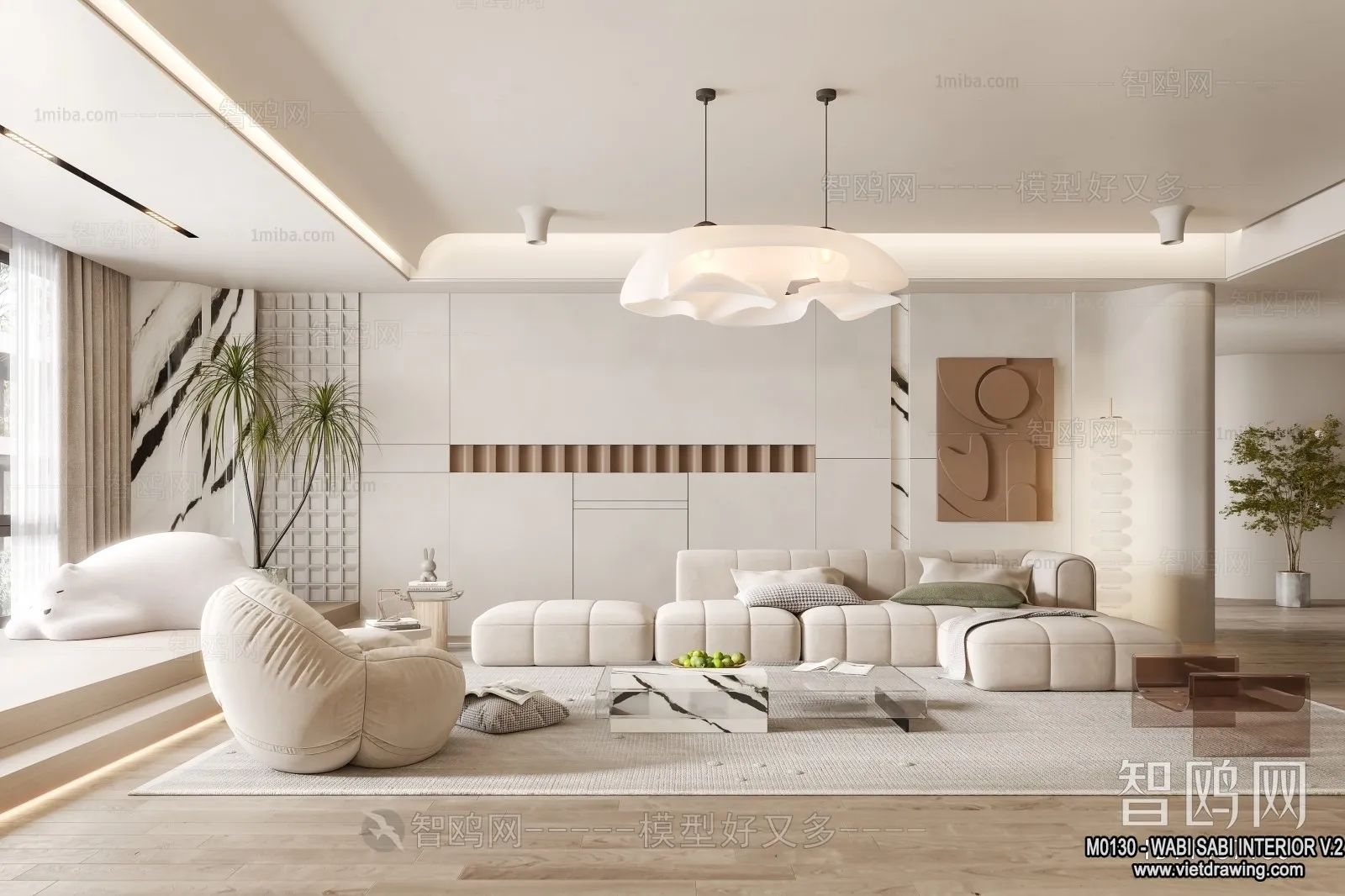 Living Room 3D Interior Scene Model – Wabi Sabi Style – 183