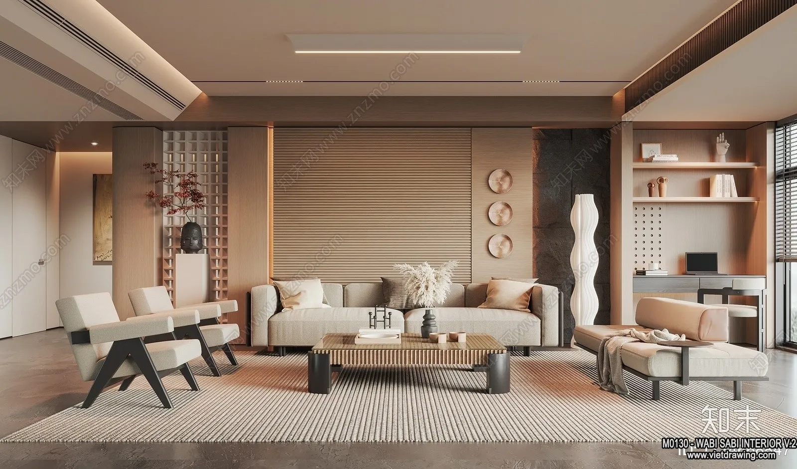 Living Room 3D Interior Scene Model – Wabi Sabi Style – 184