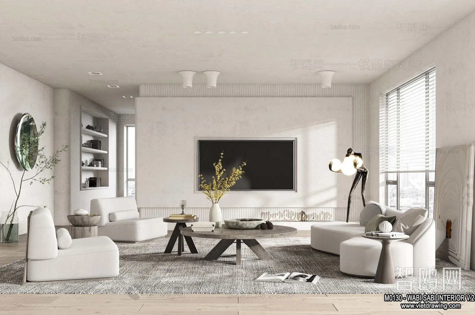 Living Room 3D Interior Scene Model – Wabi Sabi Style – 187