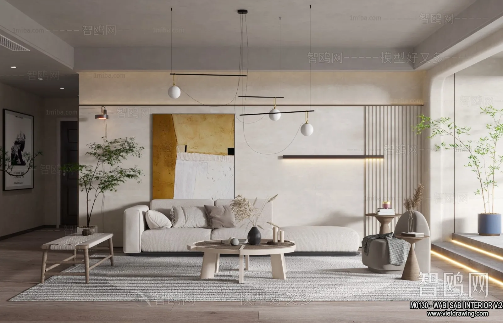 Living Room 3D Interior Scene Model – Wabi Sabi Style – 189