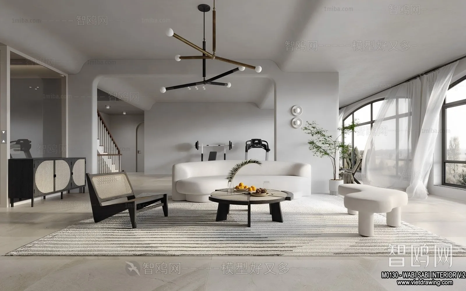 Living Room 3D Interior Scene Model – Wabi Sabi Style – 191