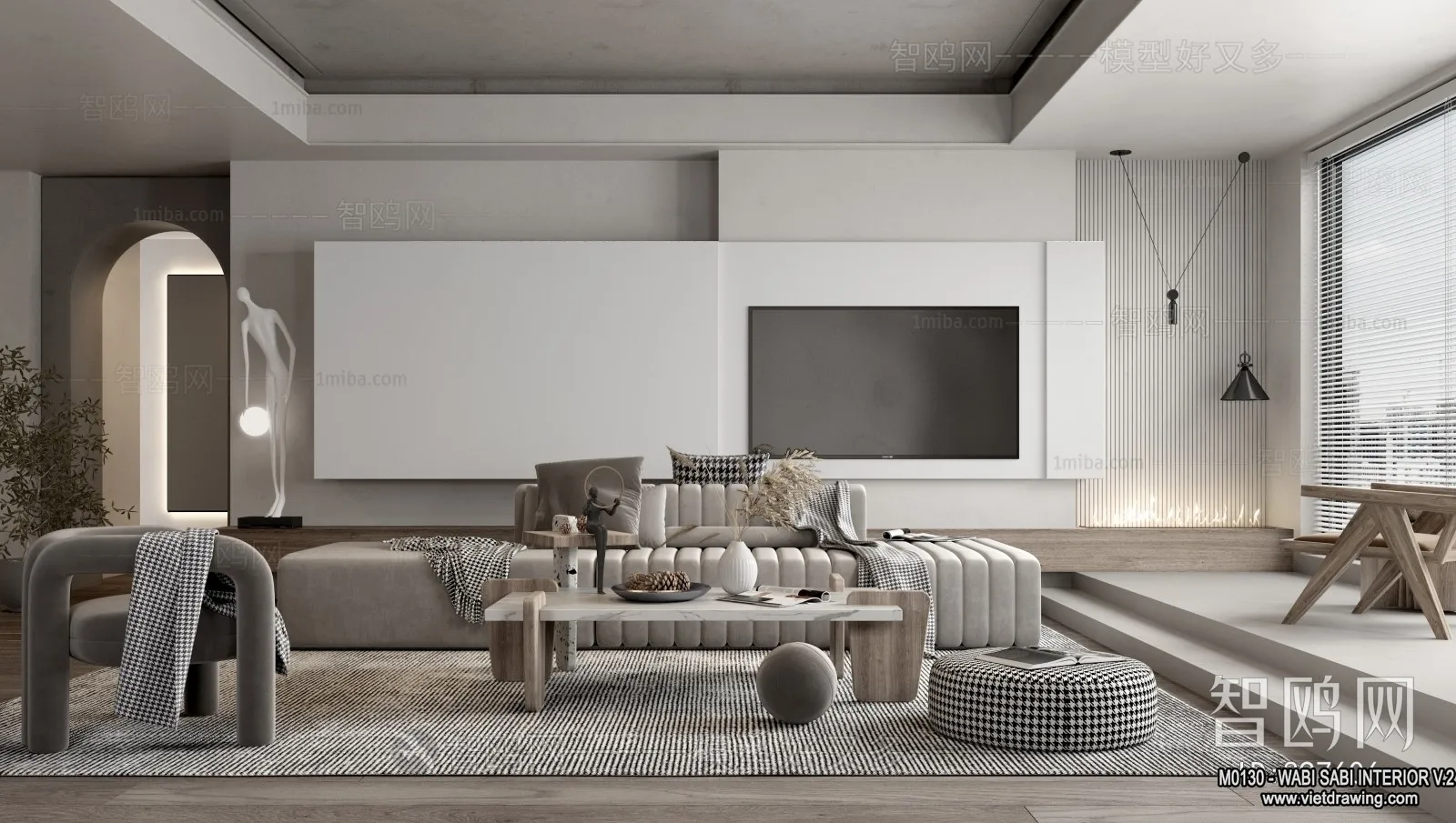 Living Room 3D Interior Scene Model – Wabi Sabi Style – 197