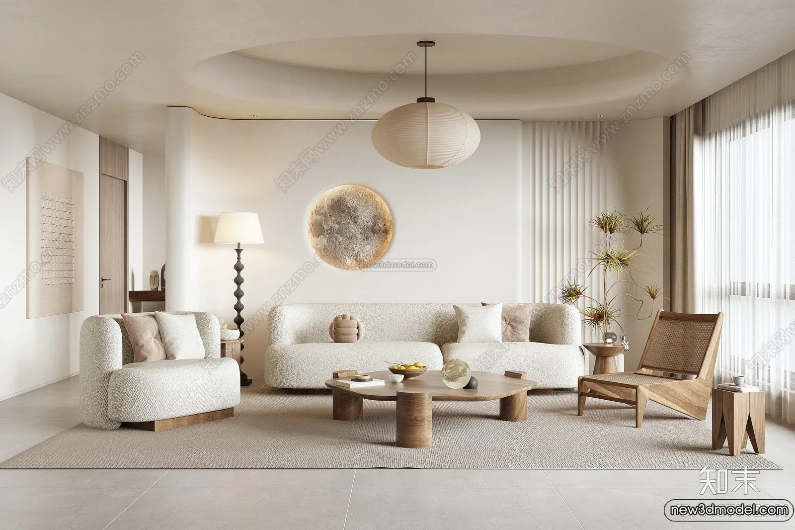 Living Room 3D Interior Scene Model – Wabi Sabi Style – 200