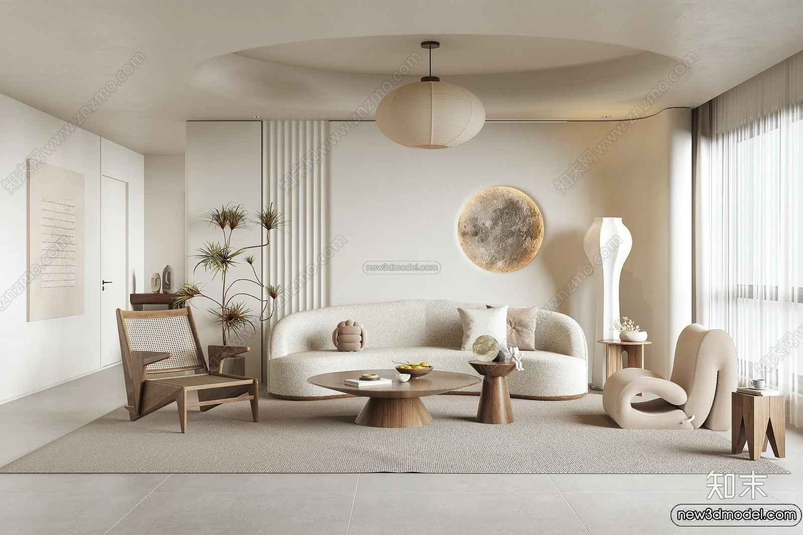 Living Room 3D Interior Scene Model – Wabi Sabi Style – 201