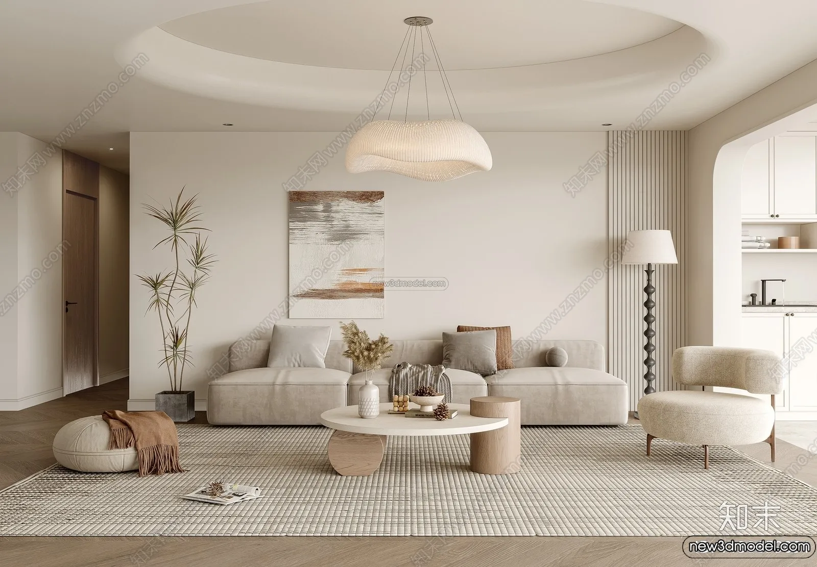 Living Room 3D Interior Scene Model – Wabi Sabi Style – 206