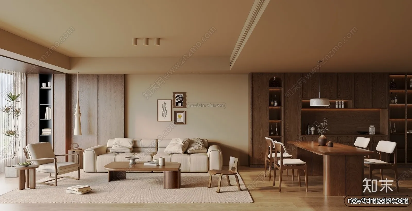 Living Room 3D Interior Scene Model – Wabi Sabi Style – 207