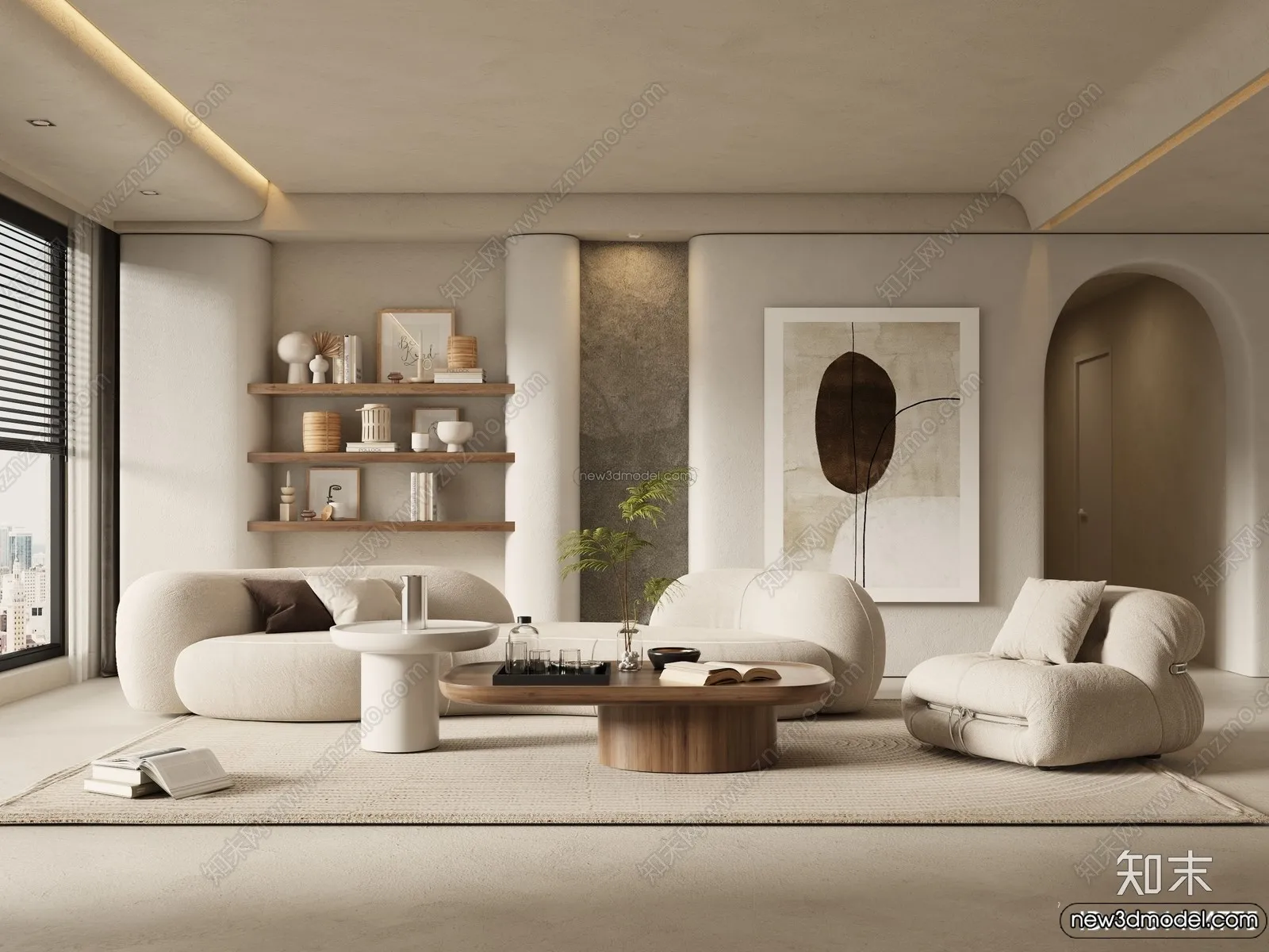 Living Room 3D Interior Scene Model – Wabi Sabi Style – 208