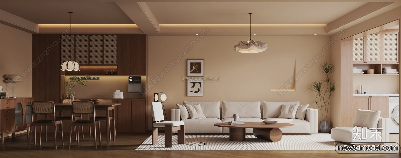 Living Room 3D Interior Scene Model – Wabi Sabi Style – 209