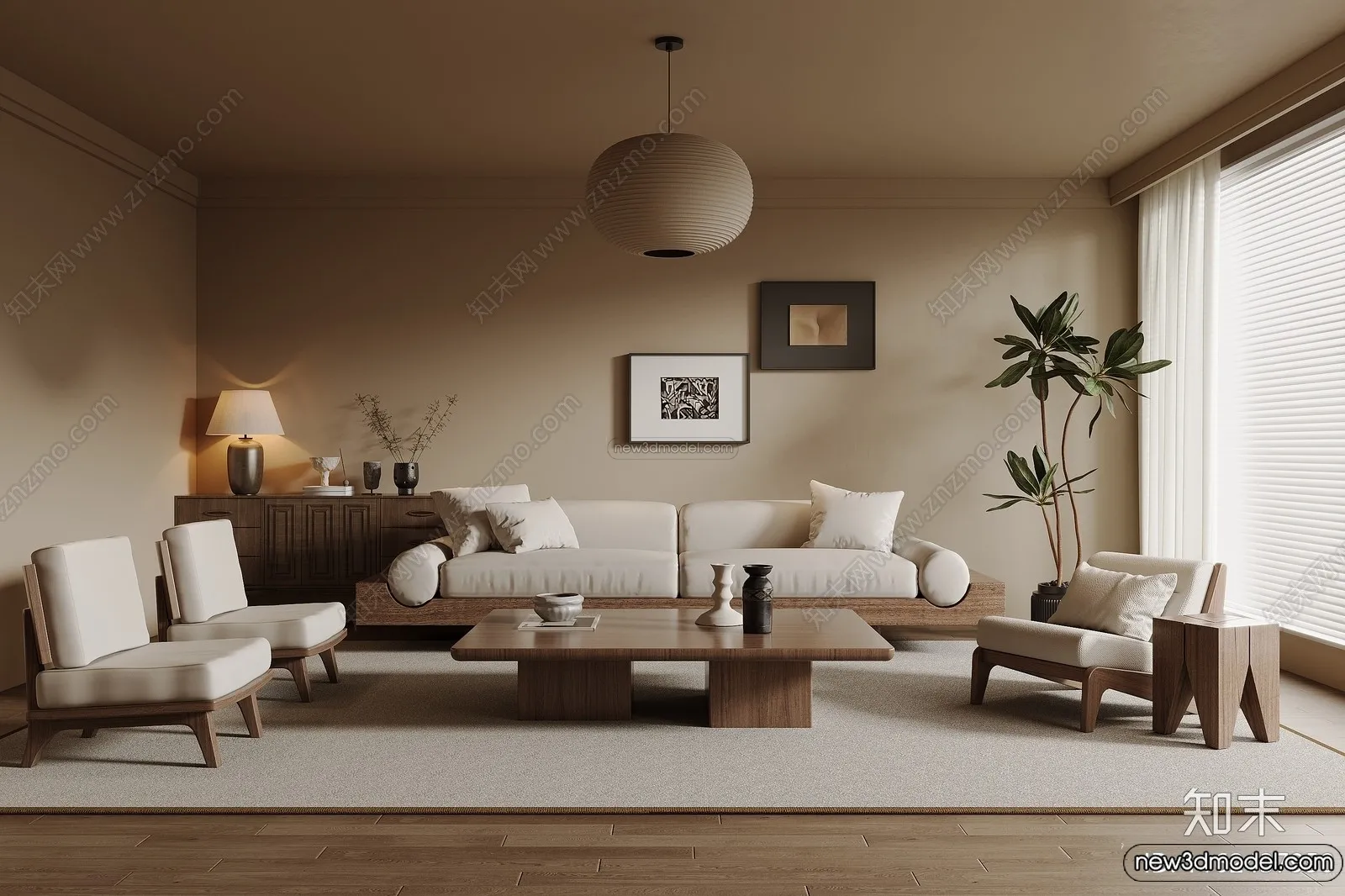 Living Room 3D Interior Scene Model – Wabi Sabi Style – 210