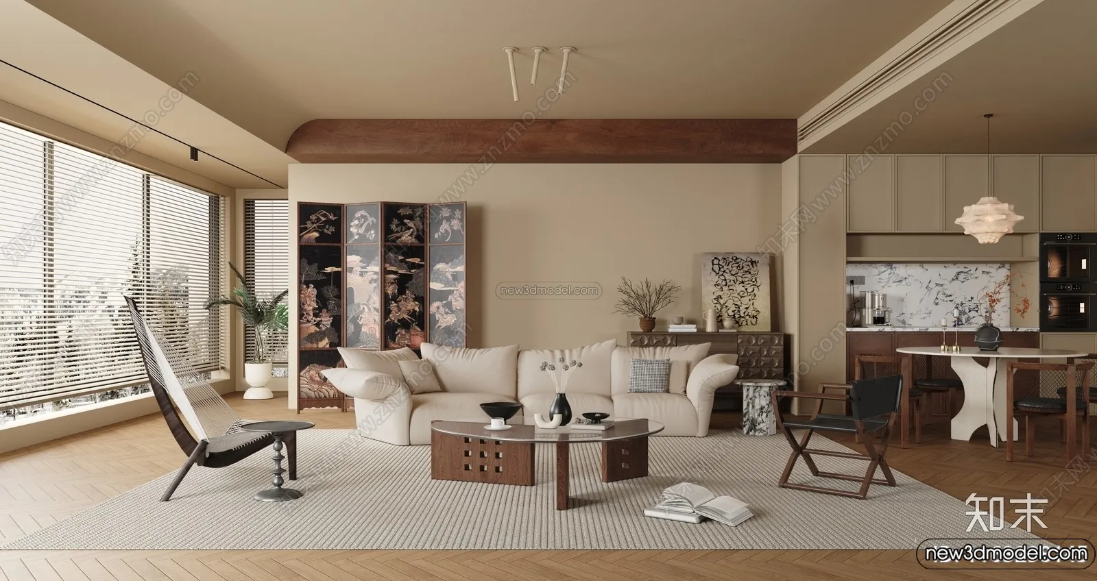 Living Room 3D Interior Scene Model – Wabi Sabi Style – 211