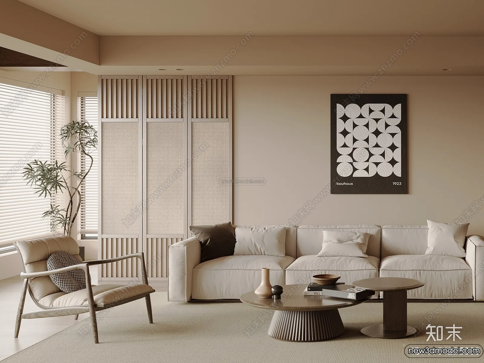 Living Room 3D Interior Scene Model – Wabi Sabi Style – 212