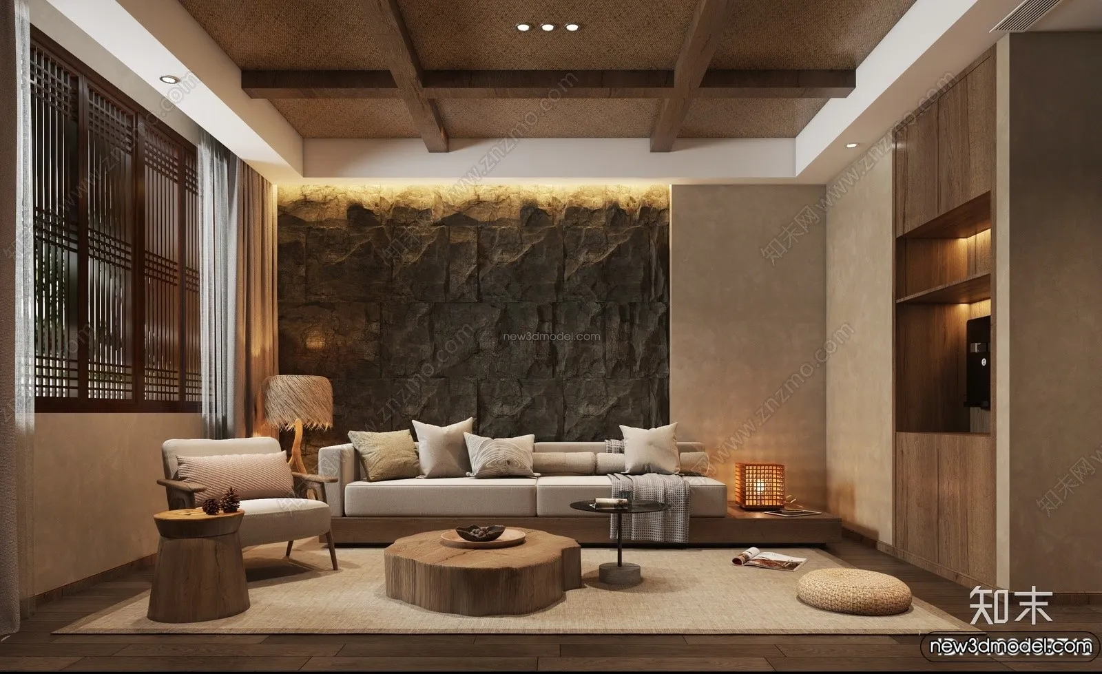 Living Room 3D Interior Scene Model – Wabi Sabi Style – 216