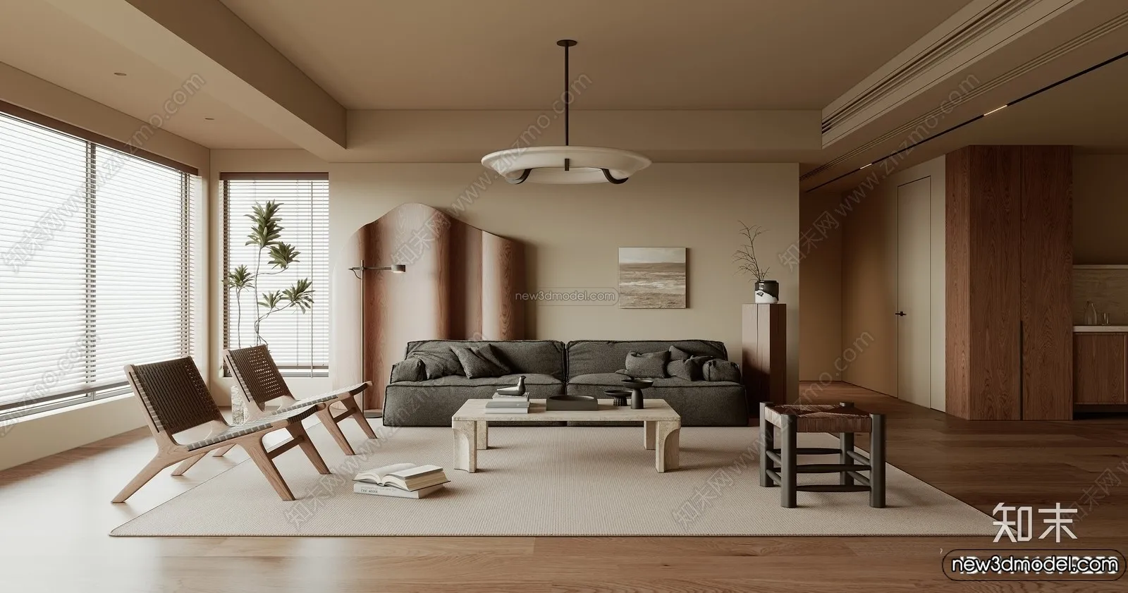 Living Room 3D Interior Scene Model – Wabi Sabi Style – 218