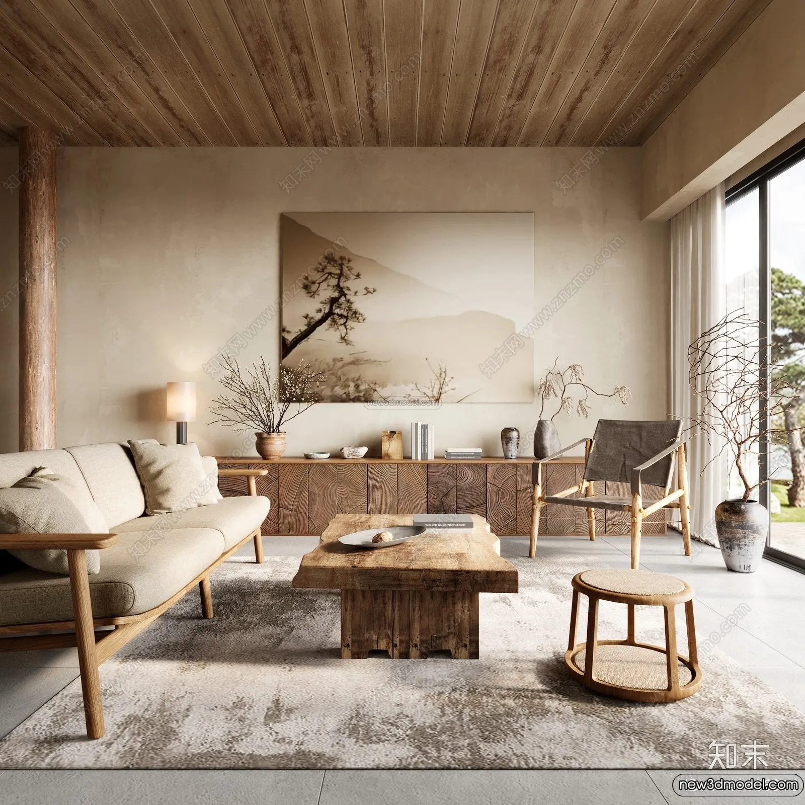 Living Room 3D Interior Scene Model – Wabi Sabi Style – 221