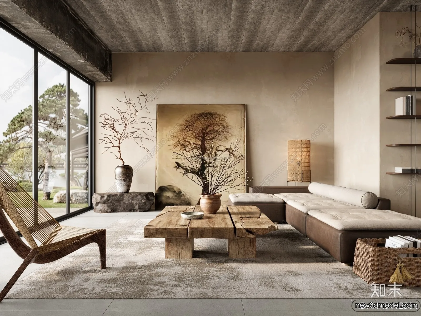 Living Room 3D Interior Scene Model – Wabi Sabi Style – 222