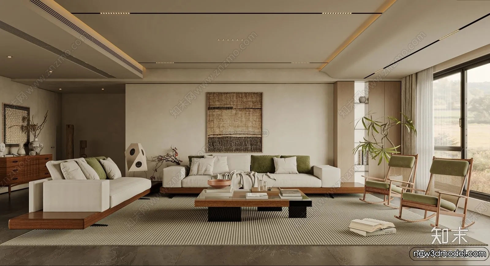 Living Room 3D Interior Scene Model – Wabi Sabi Style – 223