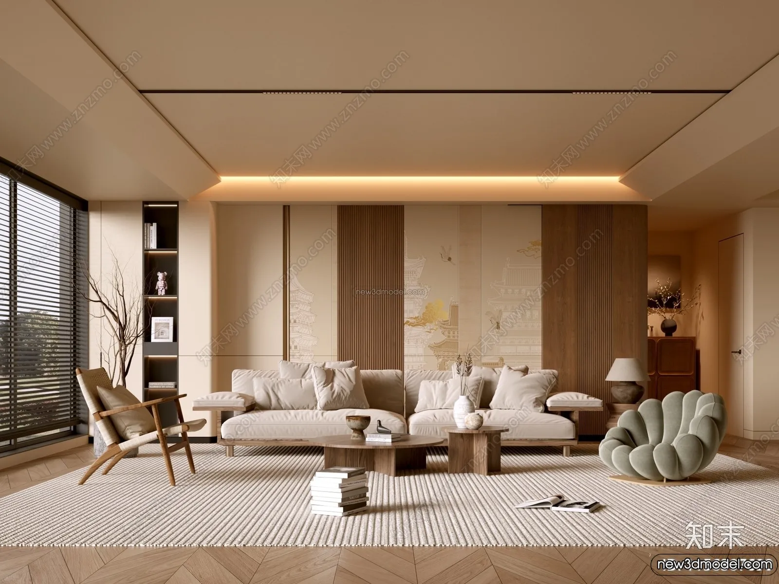 Living Room 3D Interior Scene Model – Wabi Sabi Style – 226