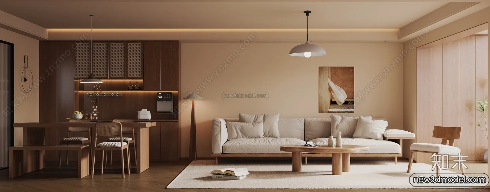 Living Room 3D Interior Scene Model – Wabi Sabi Style – 229