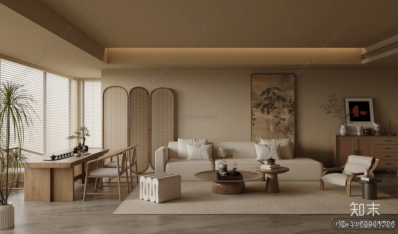 Living Room 3D Interior Scene Model – Wabi Sabi Style – 231