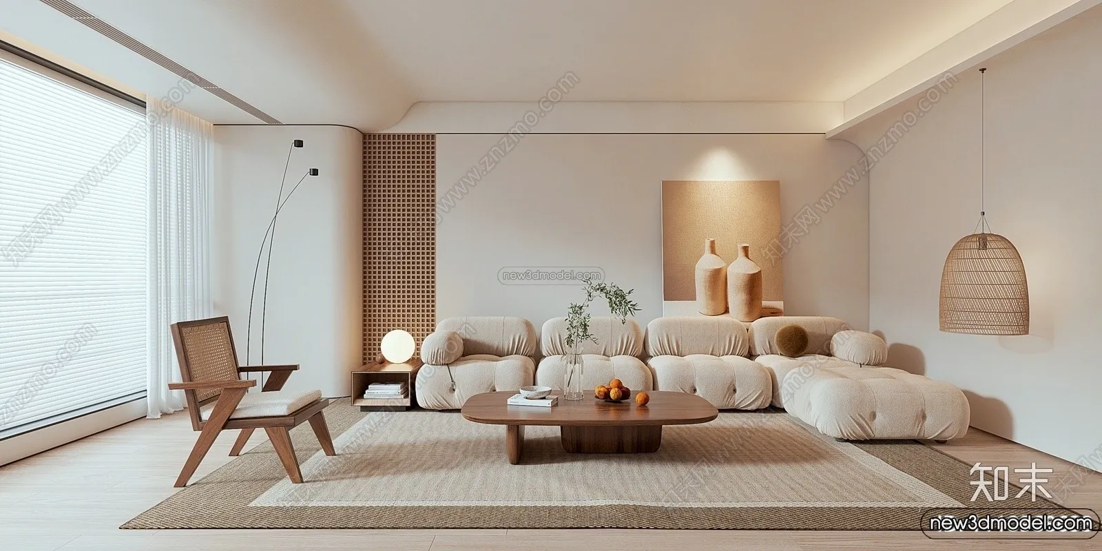 Living Room 3D Interior Scene Model – Wabi Sabi Style – 232