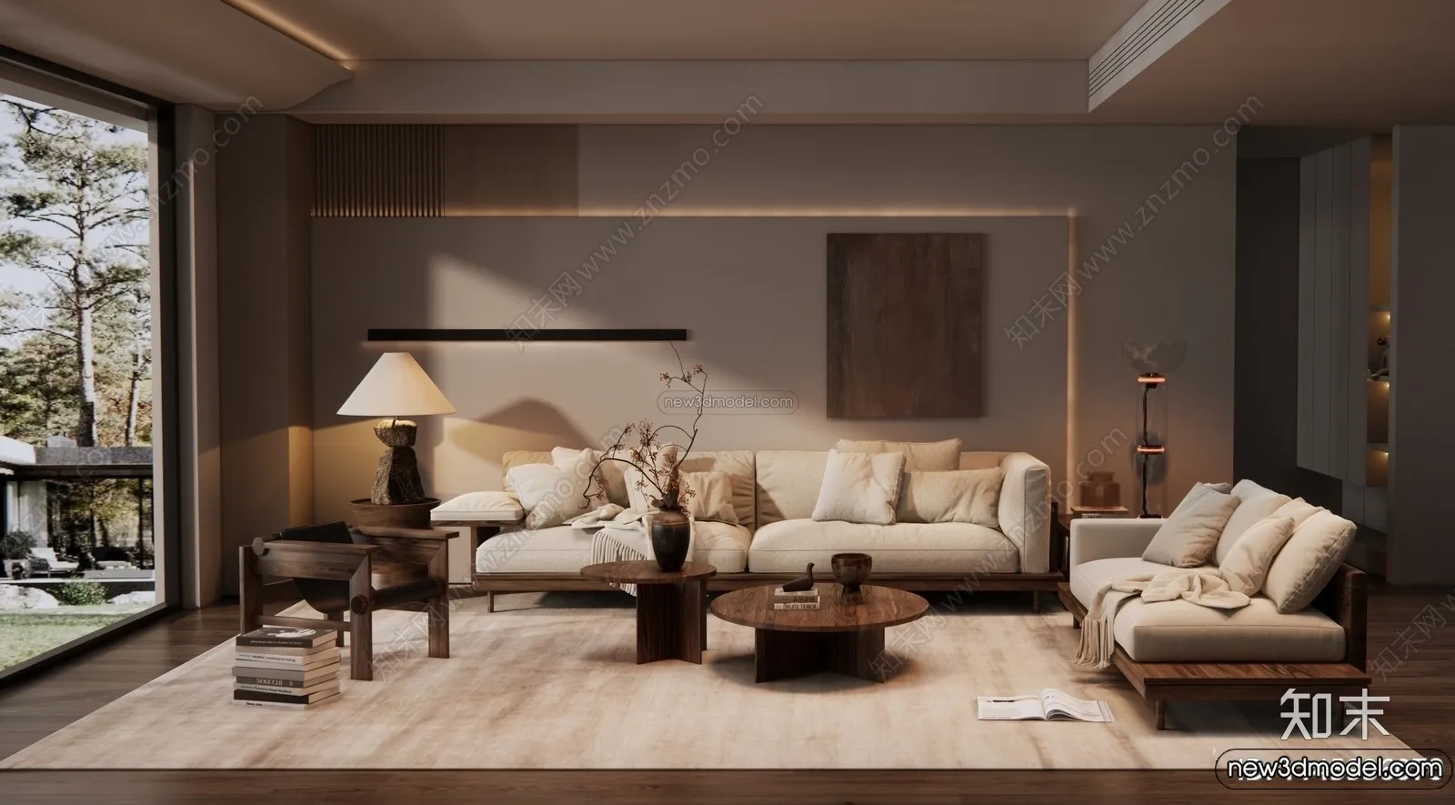 Living Room 3D Interior Scene Model – Wabi Sabi Style – 233