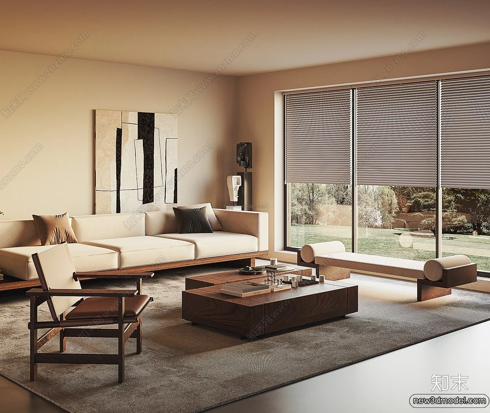 Living Room 3D Interior Scene Model – Wabi Sabi Style – 234