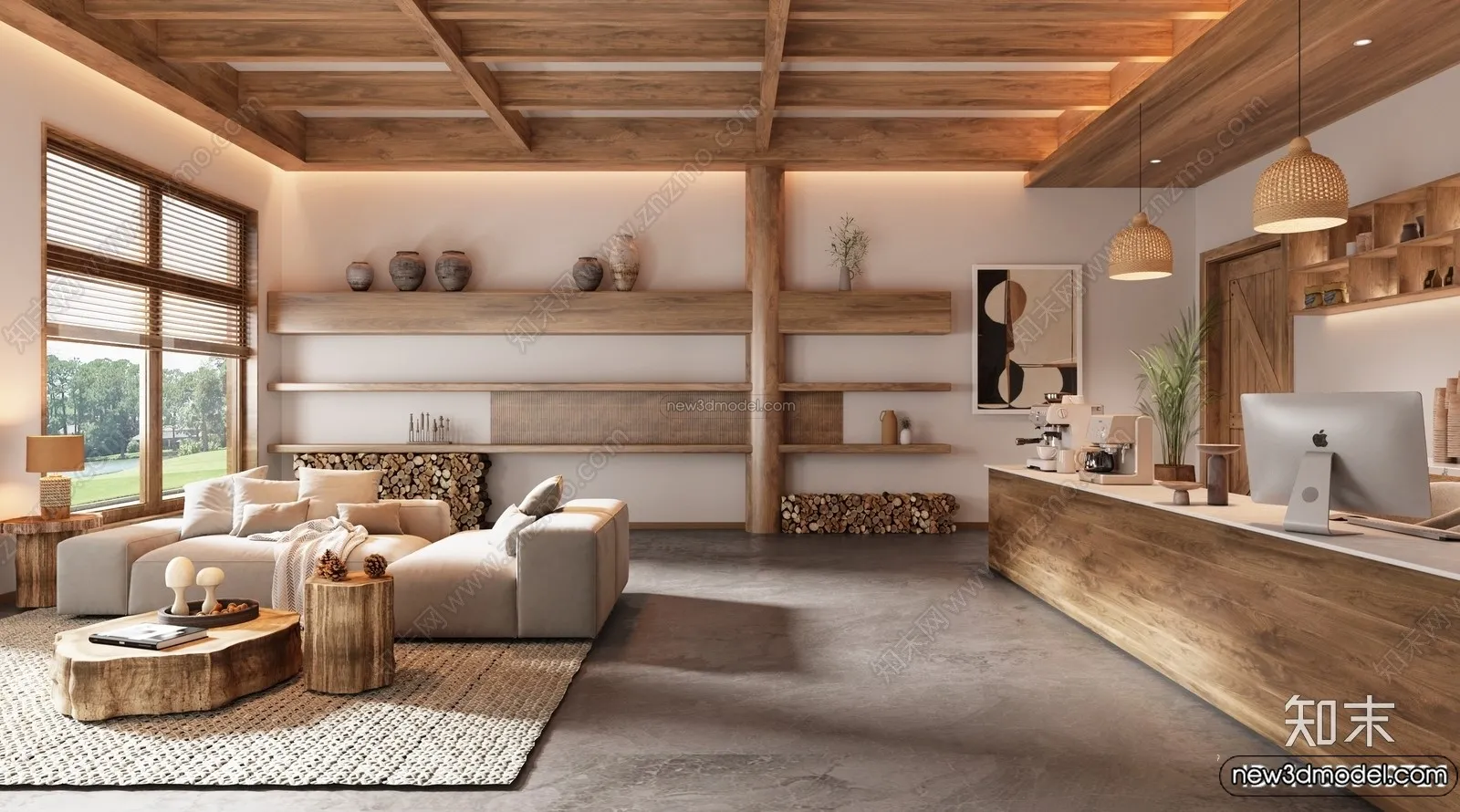 Living Room 3D Interior Scene Model – Wabi Sabi Style – 235