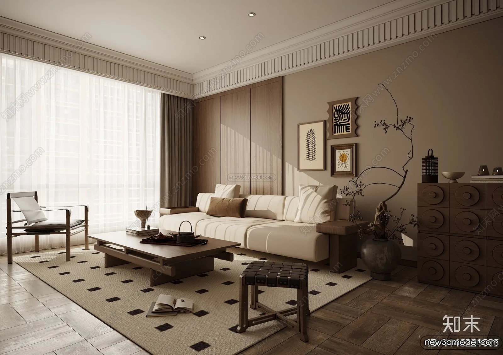 Living Room 3D Interior Scene Model – Wabi Sabi Style – 237