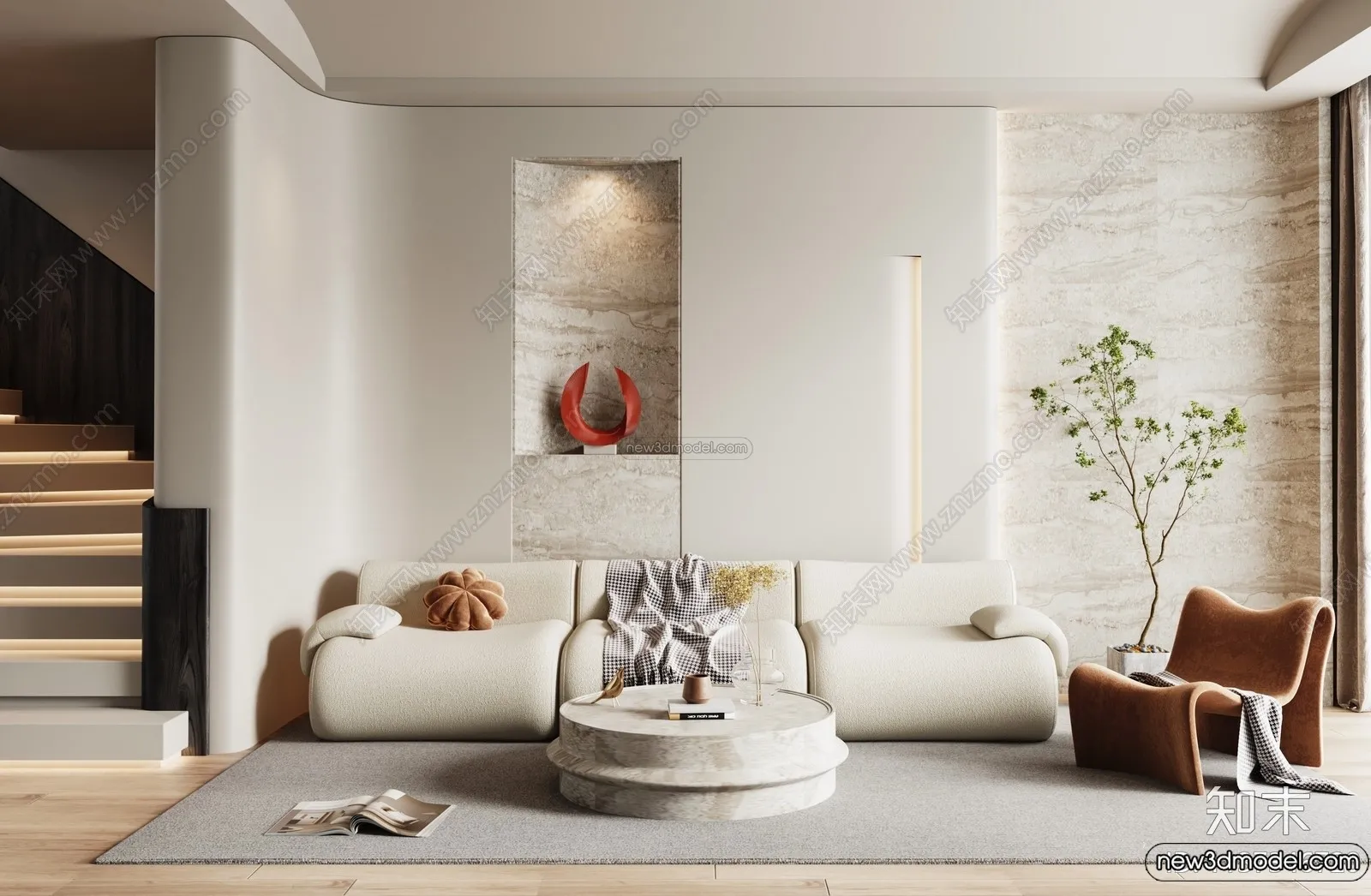 Living Room 3D Interior Scene Model – Wabi Sabi Style – 245