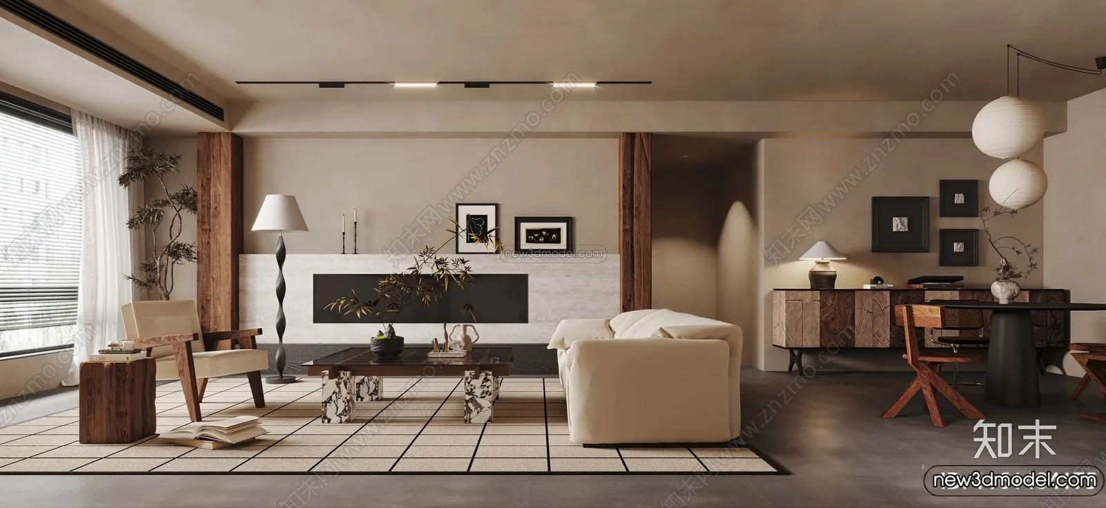 Living Room 3D Interior Scene Model – Wabi Sabi Style – 250