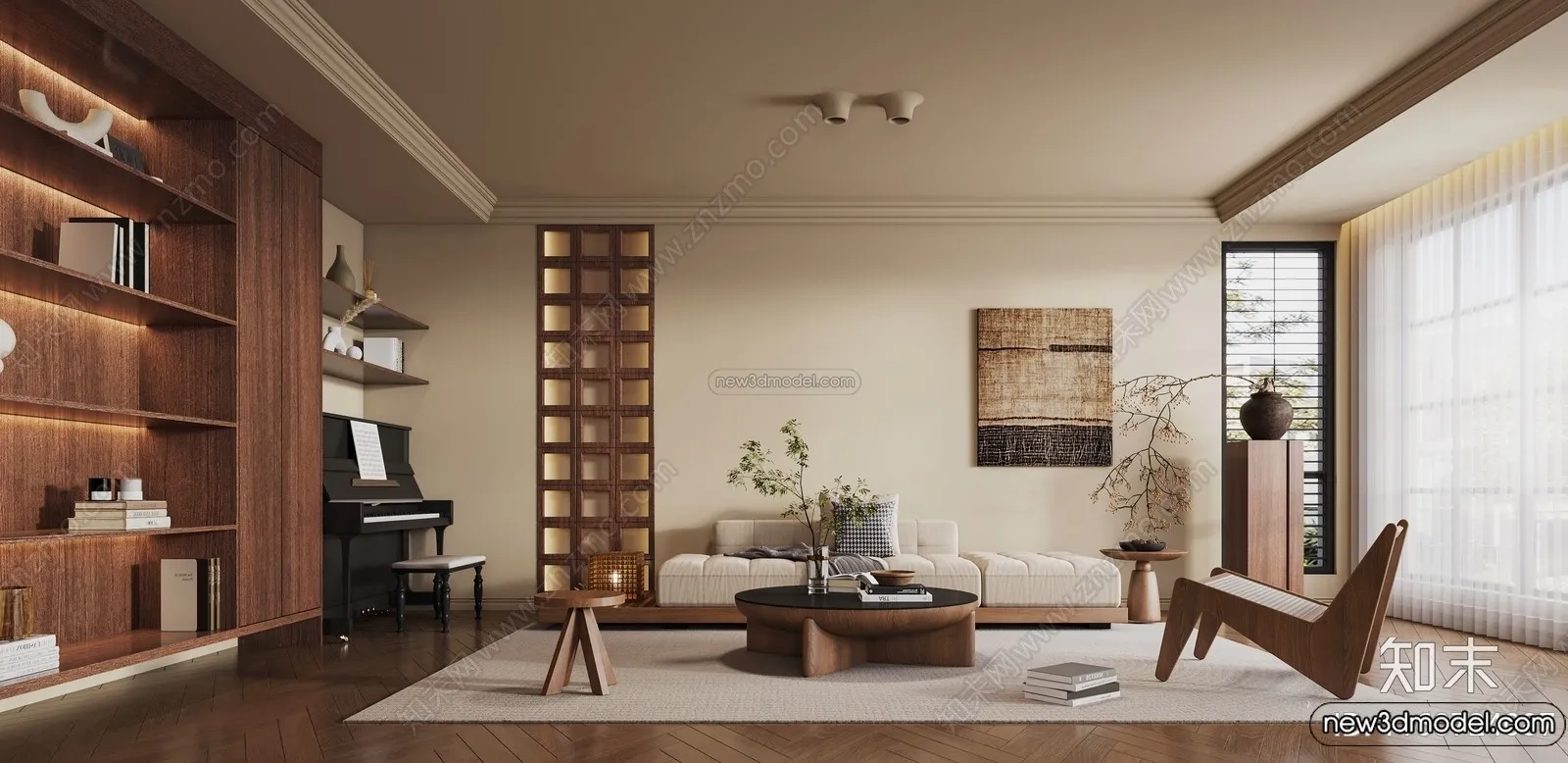 Living Room 3D Interior Scene Model – Wabi Sabi Style – 251