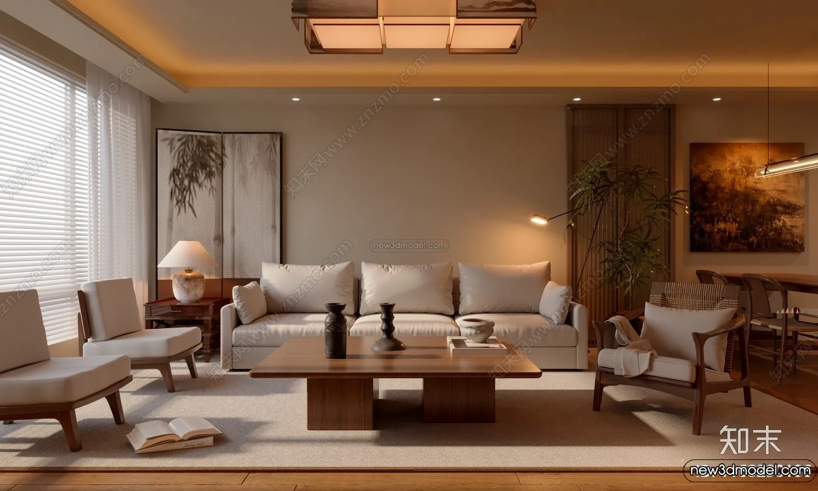 Living Room 3D Interior Scene Model – Wabi Sabi Style – 252