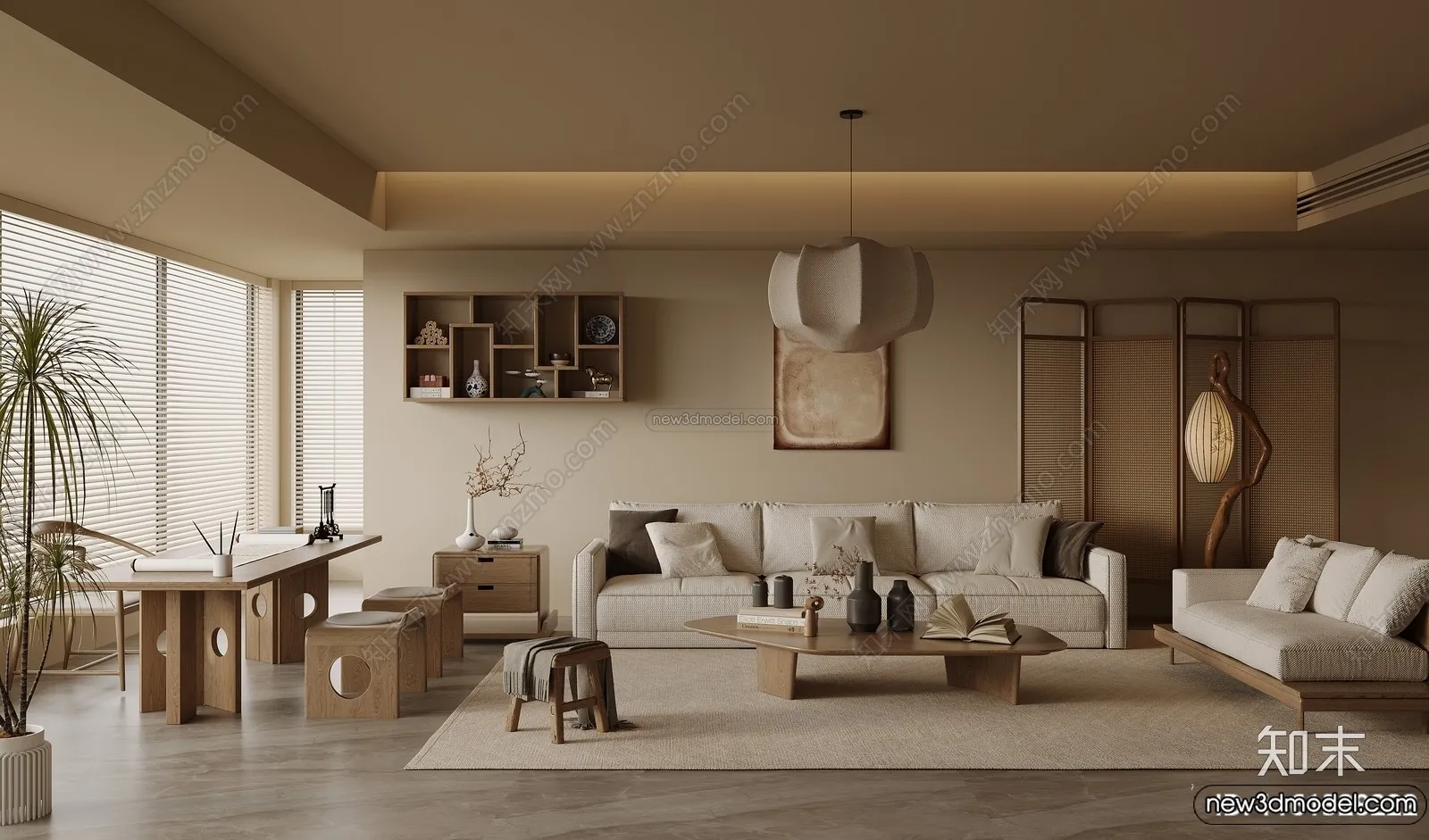 Living Room 3D Interior Scene Model – Wabi Sabi Style – 254