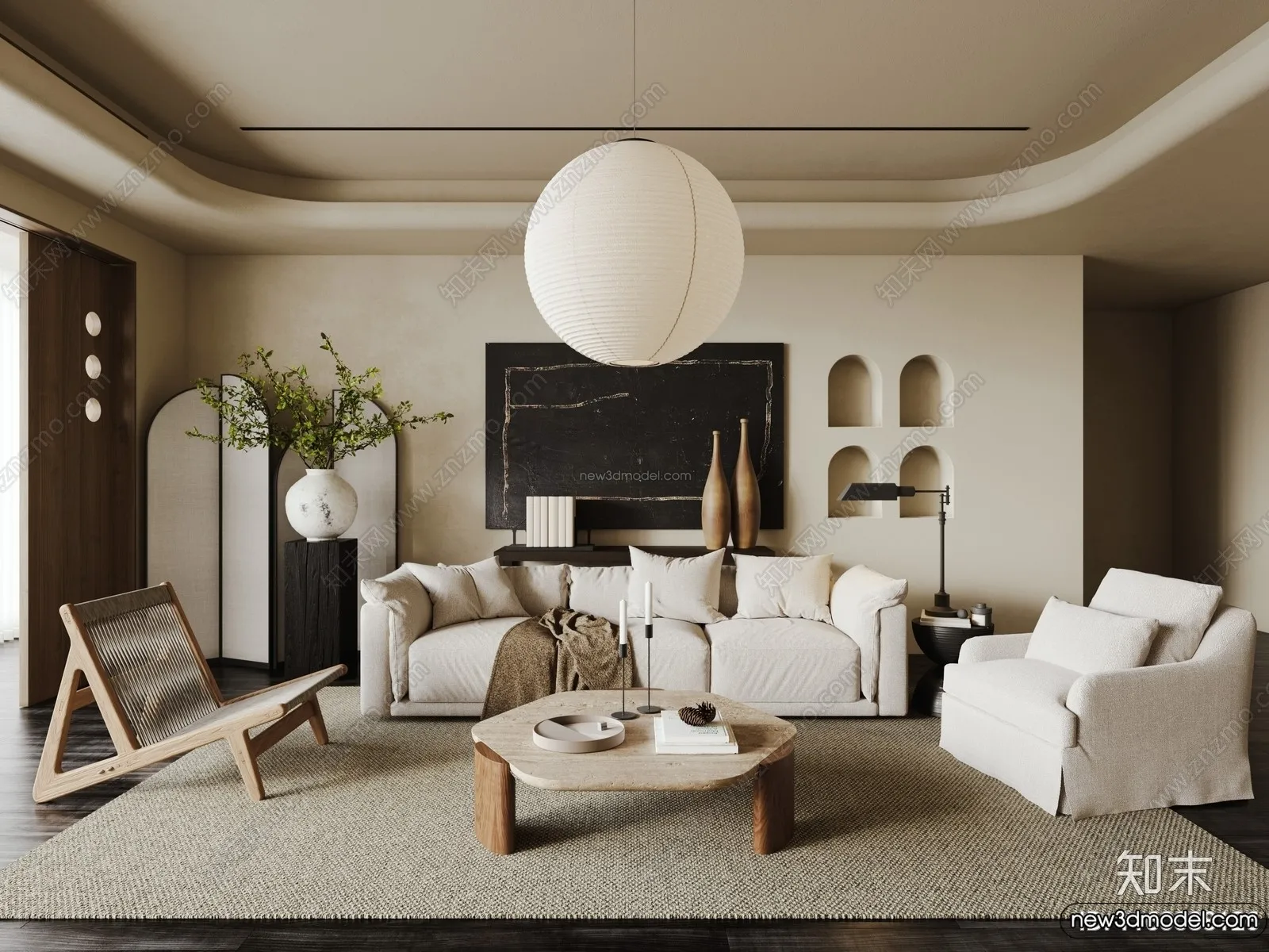 Living Room 3D Interior Scene Model – Wabi Sabi Style – 256