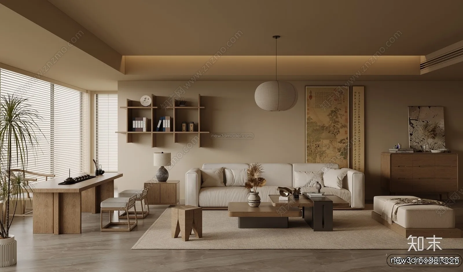 Living Room 3D Interior Scene Model – Wabi Sabi Style – 257