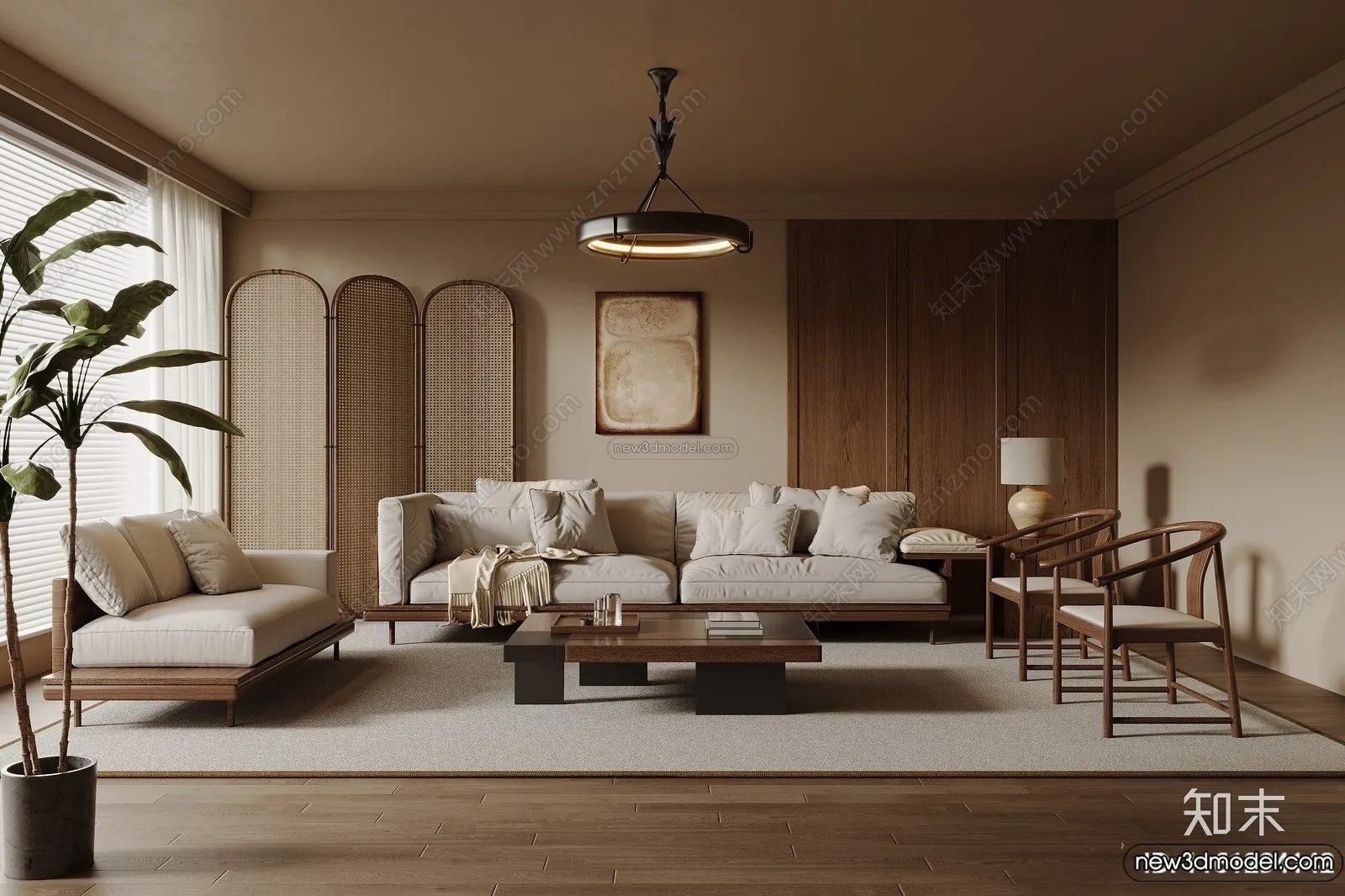 Living Room 3D Interior Scene Model – Wabi Sabi Style – 258