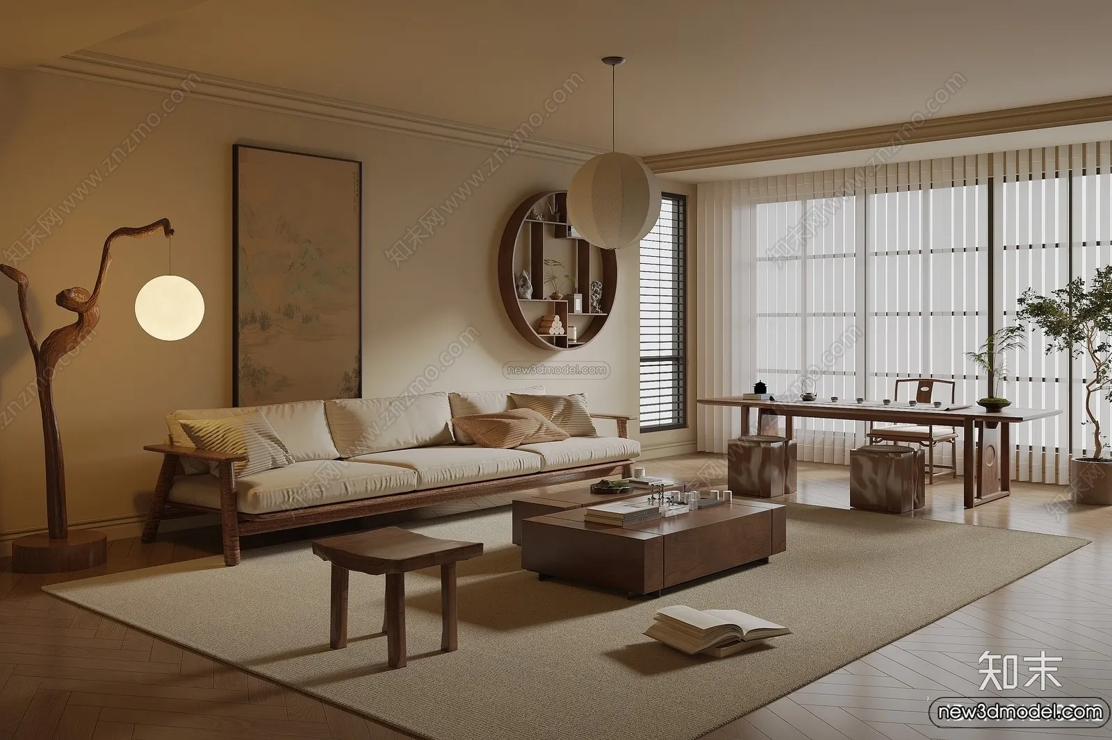 Living Room 3D Interior Scene Model – Wabi Sabi Style – 259