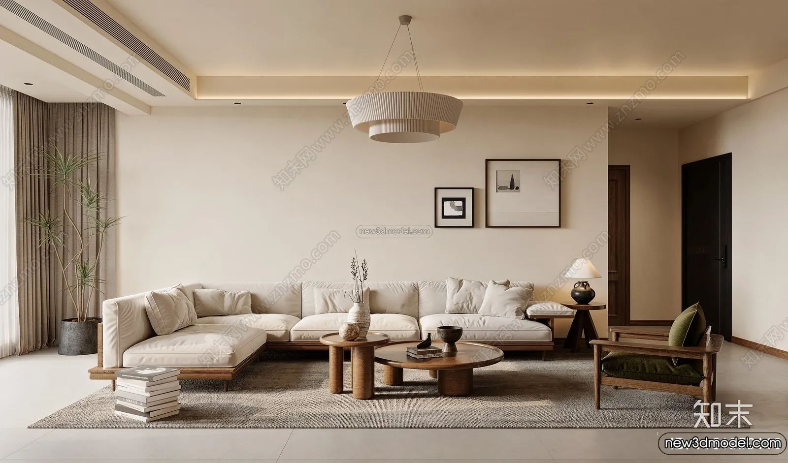 Living Room 3D Interior Scene Model – Wabi Sabi Style – 260