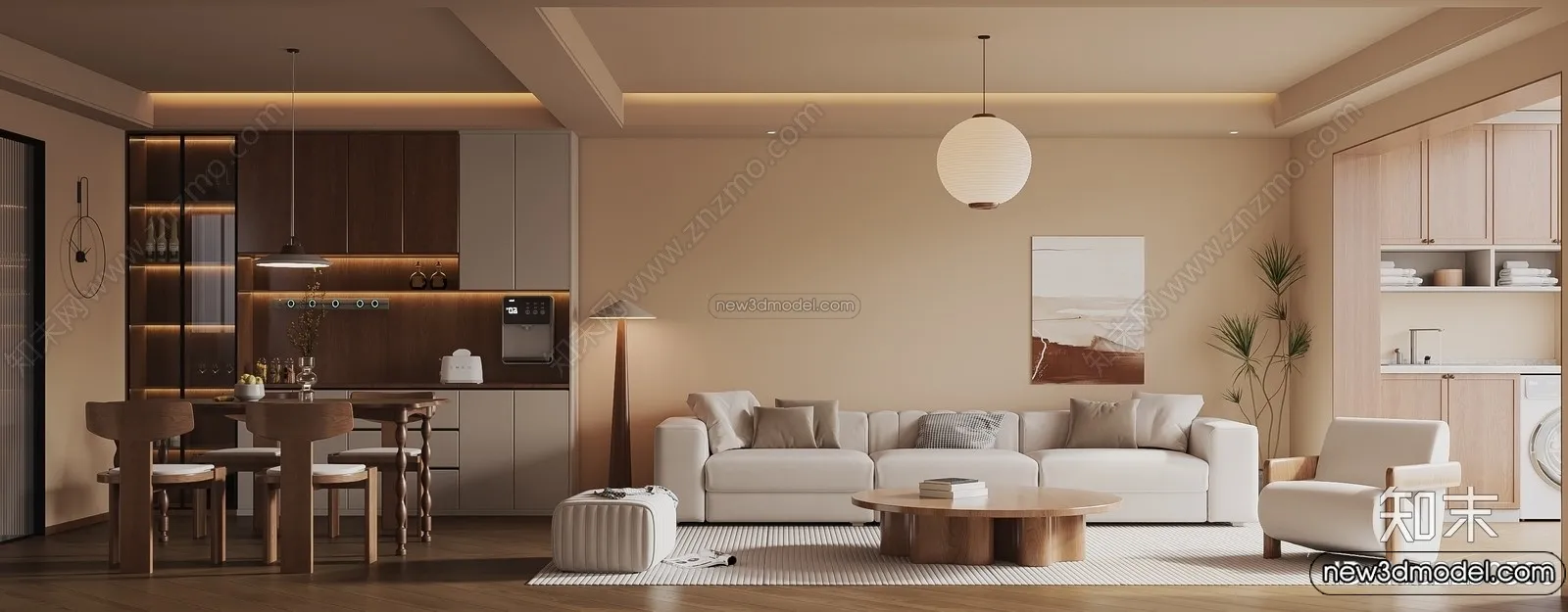 Living Room 3D Interior Scene Model – Wabi Sabi Style – 261