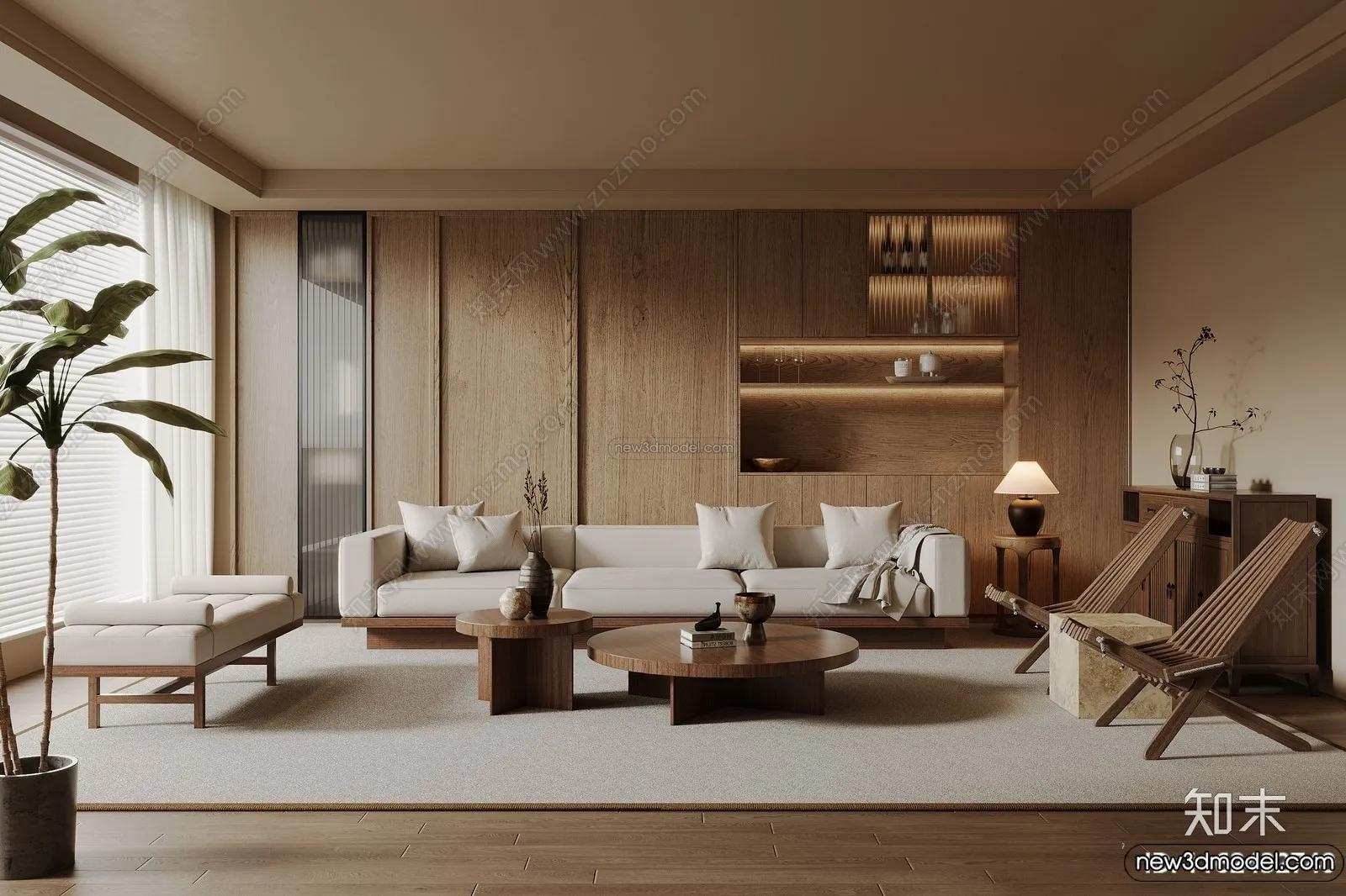 Living Room 3D Interior Scene Model – Wabi Sabi Style – 262