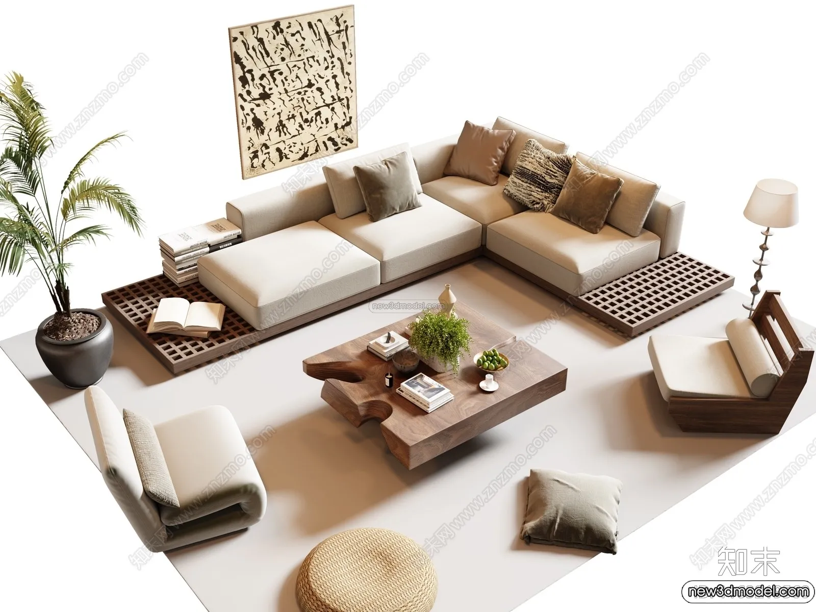 Living Room 3D Interior Scene Model – Wabi Sabi Style – 264