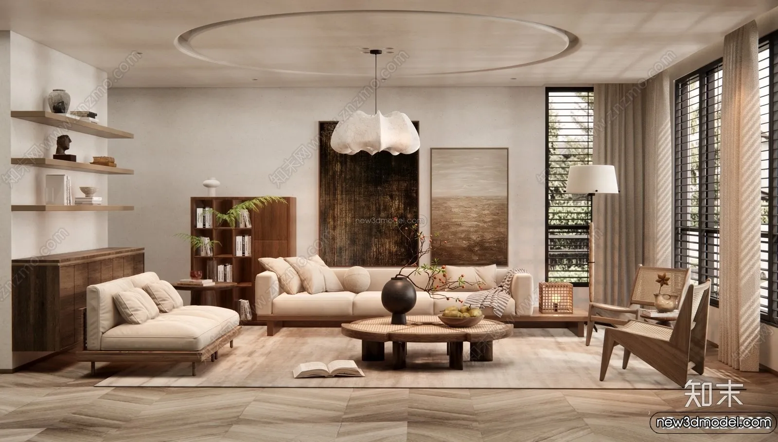 Living Room 3D Interior Scene Model – Wabi Sabi Style – 265